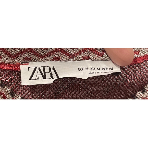 ZARA Zig Zag Knit Mini Red Black Dress - Picture 2 of 5